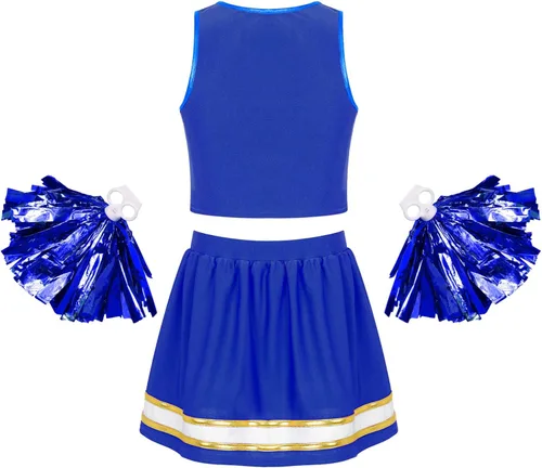 Vista 2 de XUNZOO Disfraz de líder de animadora para niñas, uniforme de animadora con falda plisada, disfraz de Halloween para cosplay