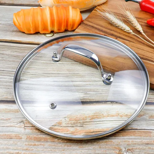Vista 7 de Tapa de olla de vidrio transparente de 8 pulgadas para funda de repuesto para sartén Con mango de puente de arco de acero inoxidable plateado