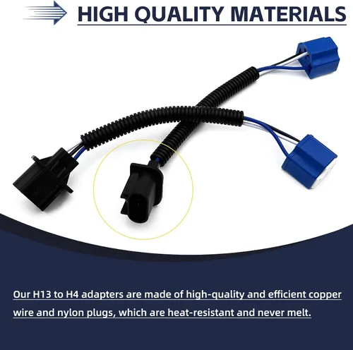 Vista 5 de NTNEV 2 adaptadores H13 macho a H4 hembra, conector adaptador de faros, kit de cable de conversión de faros, compatible con Jeep Wrangler JK JKU