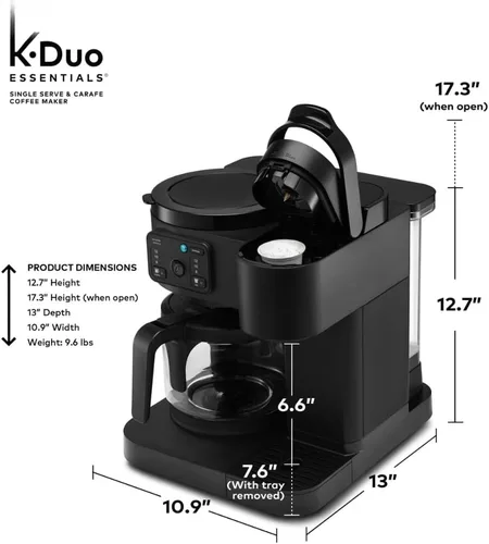 Vista 3 de K-Duo Essentials Coffee Maker for Hot and Iced Drinks, Single Serve KCup Pod Brewer and 12 Cup Carafe Drip Coffee Pot, 72 oz Water Reservoir,Pause &