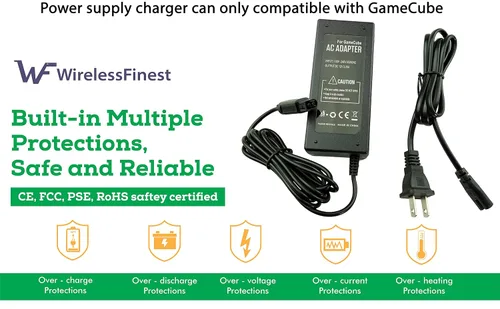 Vista 2 de AC Power Supply + Audio Video RCA AV Composite Cable Adapter Cord To External TV Screen Monitor For Nintendo GameCube NGC System Game Console Bundle