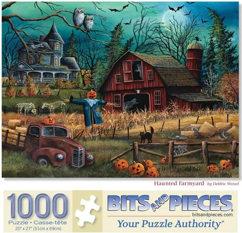 Vista 11 de Bits and Pieces Rompecabezas para adultos de 300 piezas - Granja embrujada Rompecabezas de 18 x 24 pulgadas, 300 piezas, rompecabezas espeluznantes