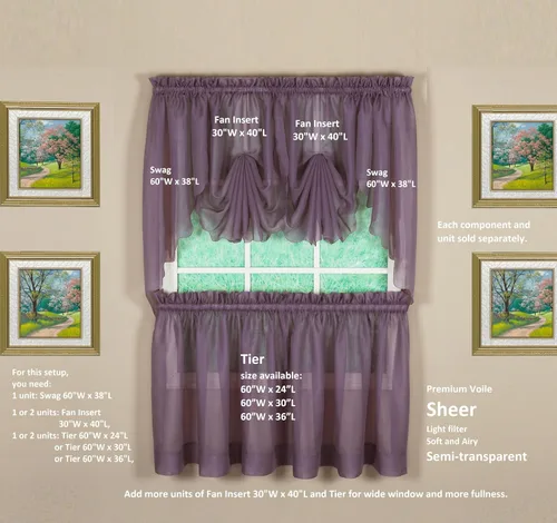 Vista 11 de Today's Curtain Emelia Inserto de Abanico de Gasa Original, Amatista, 30" An x 40" L