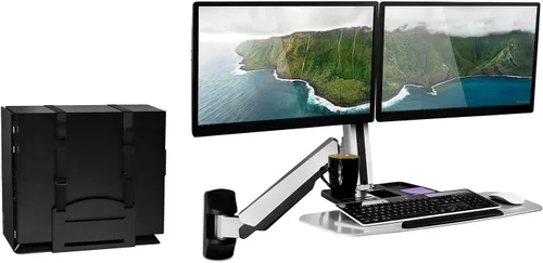 Vista 2 de Mount-It! (MI-7940) Escritorio vertical móvil, altura ajustable, para computadora, estación de trabajo, carrito con ruedas, Plateado