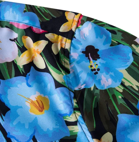 Vista 4 de TUNEVUSE Camisa de flores para hombre, manga corta, con botones, estampado de hibisco, Aloha