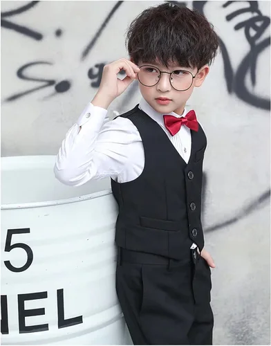 Vista 3 de Fankeshi Chaleco de traje formal de 4 botones para niño