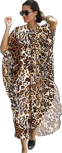 Vista 9 de RanRui Vestido de caftán de manga corta con cuello en V para mujer con bolsillo Caftanes Estampado (Flower Print)