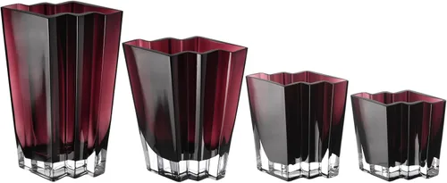 Vista 4 de Jarrón de cristal, amatista, diseño cheurón, 5.5 pulgadas de altura, resistente, fabricado en Europa, por Barski