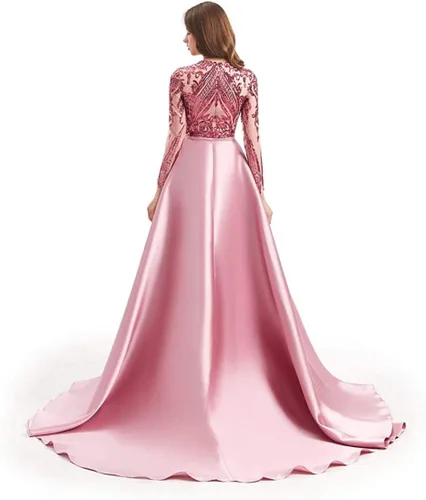 Vista 3 de Vestido de noche de sirena con lentejuelas para fiesta de graduación, vestido de baile formal, desmontable, manga larga