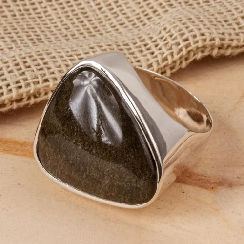 Vista 5 de NOVICA Obsidian Plata de ley 925. Cóctel Anillo "asimétrico Negro