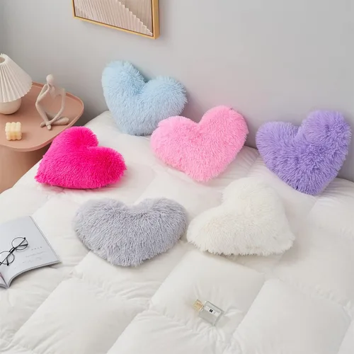 Vista 2 de MOOWOO Almohada de corazón esponjosa de felpa, almohadas peludas para regalos, almohada de amor, cierre de cremallera, Navidad, día de la madre, Azul