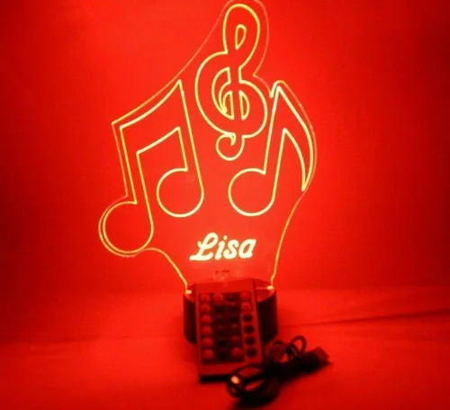 Vista 8 de MIRROR MANIA Notas musicales triples, instrumento musical, cantante, jugador, luz nocturna, grabada con LED, nombre personalizado, regalo