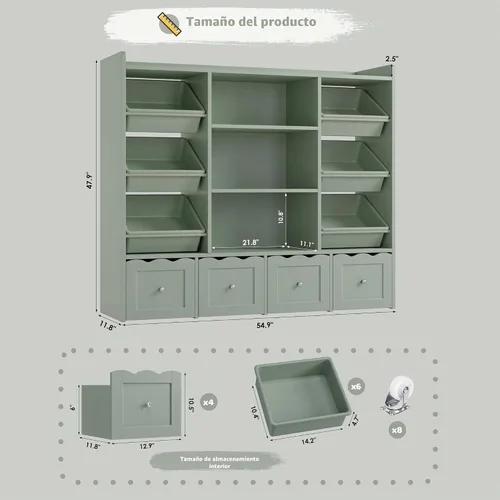 Vista 2 de HITHOS Organizador de almacenamiento de juguetes para niños de 55 pulgadas de ancho, caja de juguetes grande con estantería, baúl de juguetes
