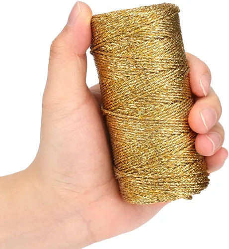 Vista 4 de jijAcraft cuerda de oro de 328 pies - hilo de oro metálico de 1.5 mm para envolver regalos sin estiramiento - cordón brillante dorado para envolver