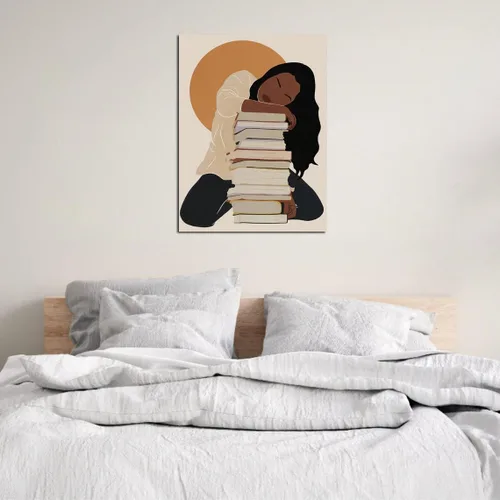 Vista 3 de Arte de pared bohemio afroamericano, pintura impresa enmarcada de mujeres negras, póster de amante de libros, impresión en lienzo de niña negra