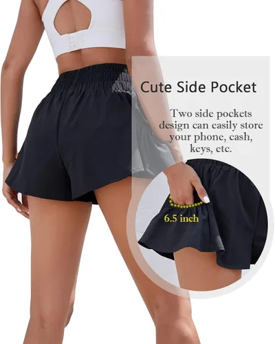 Vista 3 de BMJL Pantalones cortos de cintura alta para mujer, pantalones cortos atléticos para correr, entrenamiento, gimnasio, secado rápido, pantalones