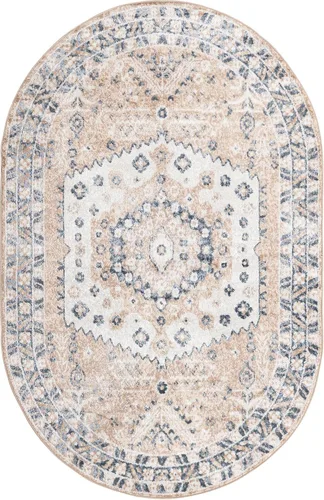 Vista 3 de Unique Loom Oxford Collection - Alfombra Sheldonian (5 x 8 pies, ovalada, beige y azul marino)