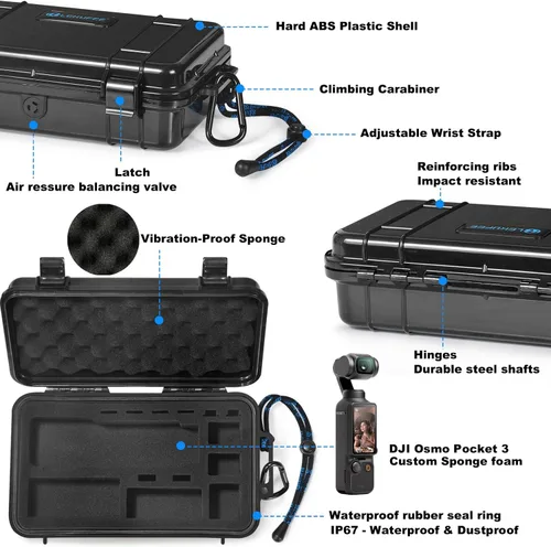 Vista 3 de Lekufee Estuche Rígido Impermeable de Viaje Compatible con DJI Osmo Pocket 3/Combo Creador/Combo de Expansión de Potencia/Cámara de Video DJI Pocket