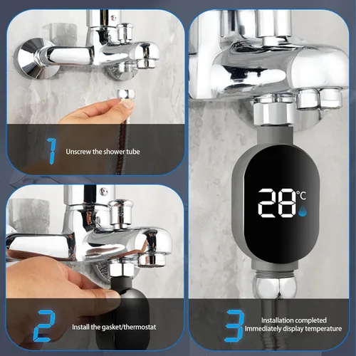 Vista 8 de Medidor de temperatura de ducha Medidor de pantalla digital LED Termómetros de agua para el hogar Termostato de baño Medidor de ducha