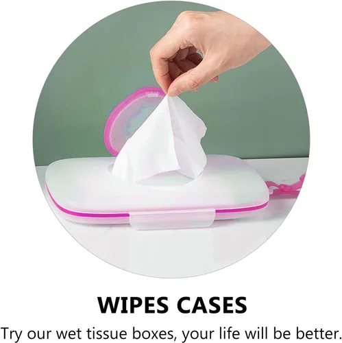 Vista 7 de Caja dispensadora de toallitas para bebé, 2 unidades, caja de pañuelos, contenedor de toallitas para toallitas para viajes, al aire libre, color rosa