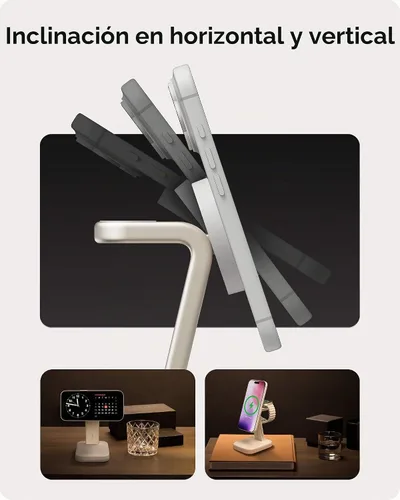 Vista 5 de Mophie Soporte de carga inalámbrico 2 en 1, certificado Qi2, cargador MagSafe para iPhone y Apple Watch, estación de carga rápida con soporte