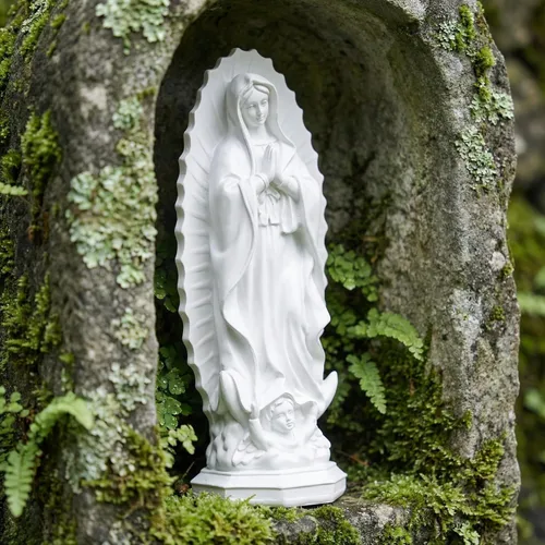 Vista 3 de DECHOUS Estatua de la Señora de Guadalupe blanca – 7.5 pulgadas de alto, figura religiosa de resina de Guadalupe para oficina en casa, estatua