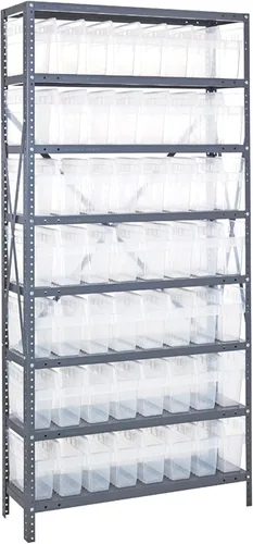 Vista 188 de Quantum QSBU-245BK Heavy Duty Shelving Unit with (7) Shelves and (24) QUS245 Black Bins for Garage Warehouse Storage Distribution 400 lb Load