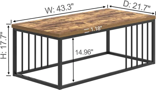 Vista 2 de FOLUBAN Mesa de café, moderna mesa de sala de estar de madera y metal, mesa de té rectangular industrial, marrón rústico, 43.3 pulgadas