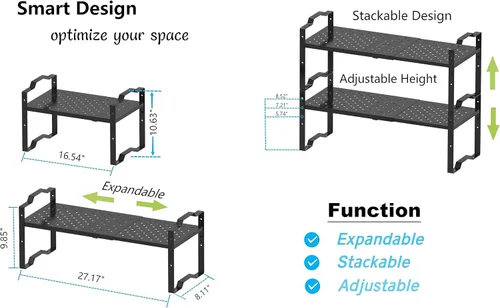 Vista 5 de Jojocross Organizador de gabinete expandible ajustable apilable para especias en la cocina y el baño más, organizador de despensa de despensa