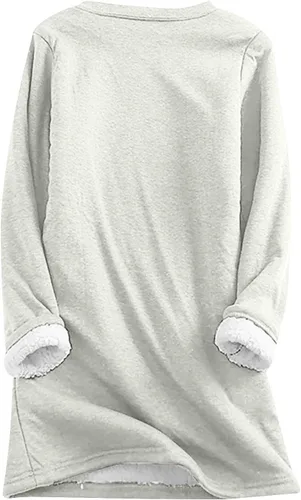 Vista 4 de Bilqis Suéter de forro polar para mujer, ropa interior cálida con forro de sherpa, manga larga, cuello redondo, sudaderas casuales de moda