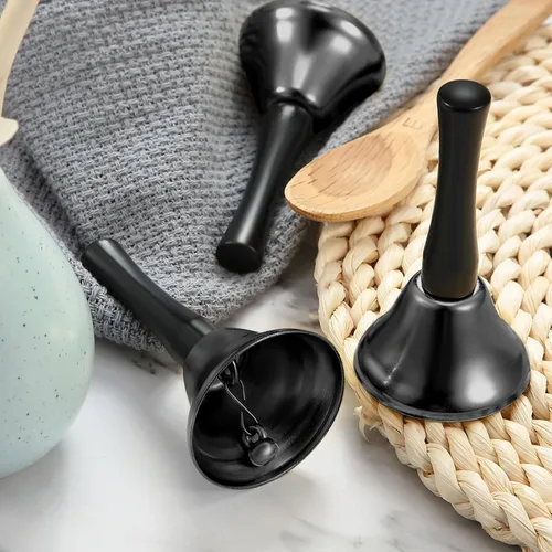 Vista 4 de Boao 24 campanas de mano de acero para servicio de acero con mango de madera negra, campanas de metal diatónico, percusión musical (negro)
