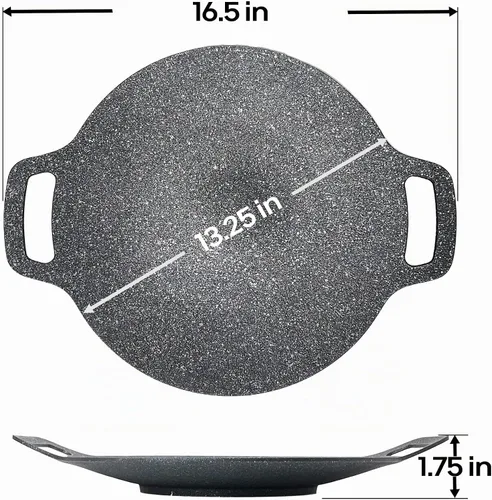 Vista 3 de Saltlas Sartén de barbacoa de estilo coreano para estufa, camping e IH, parrilla redonda de 13 pulgadas con doble fondo, sartén con revestimiento