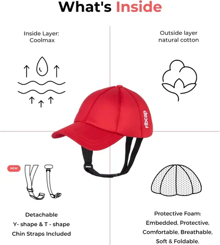 Vista 3 de Ribcap Baseball Cap Medical Grade Protective Helmet Red Soft Helmet for Epilepsy Protective Hat for Seizures