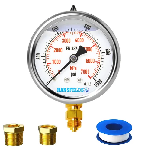 Vista 15 de Medidor de presión relleno de líquido de 0-100 psi, cara de dial de 2.5 pulgadas, carcasa de acero inoxidable para montaje trasero NPT de 1/4