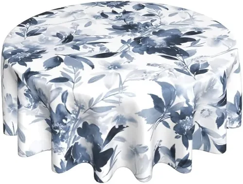 Vista 31 de Mantel floral azul marino de 54 x 54 pulgadas, mantel cuadrado de flores azul oscuro y blanco, mantel de poliéster para fiestas de vacaciones