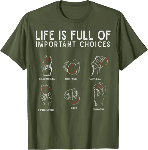 Vista 54 de Tipos de béisbol Pitches Life Choices Jugador Camiseta