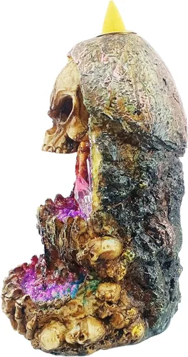 Vista 6 de Fantasy Gifts Quemador de incienso Geode Skull Back Flow w/LED - 6.5