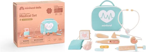 Vista 9 de Miniland Set de belleza de madera para muñecas, juego de accesorios de calidad con 6 piezas de madera y 1 funda de transporte para almacenamiento