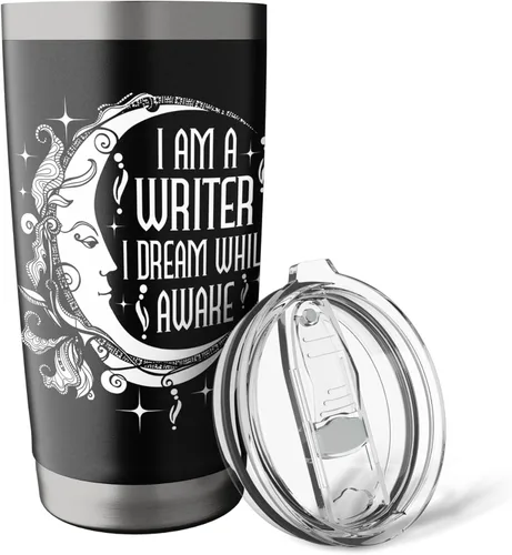 Vista 5 de Vaso aislado de acero inoxidable con texto en inglés "I Am A Writer I Dream While Awake Author Book Novelist Poet