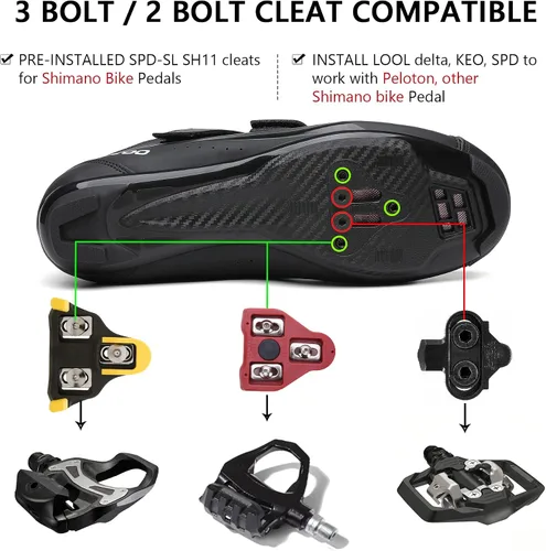 Vista 5 de Zapatos de ciclismo para hombre y mujer con tacos amarillos de 6 grados compatibles con Shimano SH-11 SPD-SL tacos de bicicleta para interiores