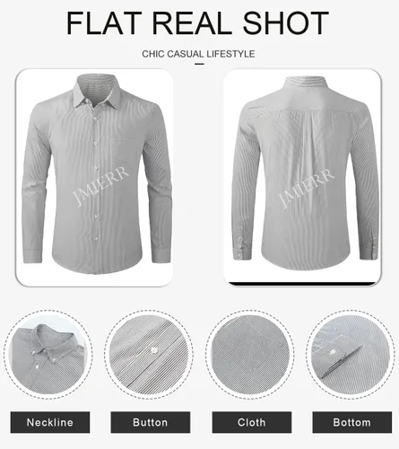 Vista 5 de JMIERR Mens Casual Button Down Dress Shirts Pinpoint Stripe Long Sleeve Fall Shirt