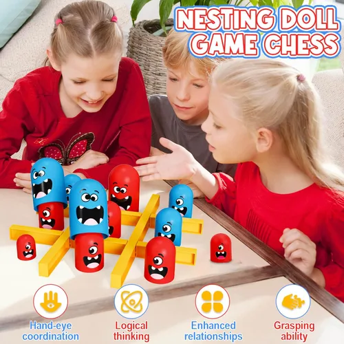 Vista 2 de Aooess Juego de Tic Tac Toe: juego de mesa para niños, juego de mesa estratégico de anidación de Tic Tac Toe para niños y adultos