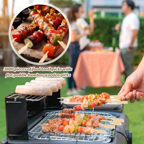 Vista 3 de Minatee 3000 piezas de pinchos de bambú para aperitivos, palillos de dientes, brochetas anchas de madera para brochetas de cóctel, kababs de frutas
