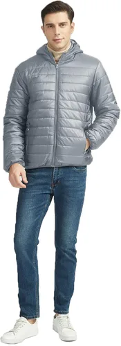 Vista 2 de MYJAJAYI Chaquetas acolchadas para hombre, ligera, plegable, de invierno, con capucha, resistente al agua, ropa abrigadora
