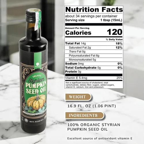 Vista 2 de Gourmanity Aceite Orgánico de Semilla de Calabaza de Estiria Prensado en Frío, Fabricado Tradicionalmente en Austria, Aceite 100% Puro, Saludable