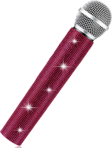 Vista 8 de Sanwuta Micrófono falso con diamantes de imitación brillantes, micrófono de juego de plástico con purpurina para disfraz de fiesta de cosplay