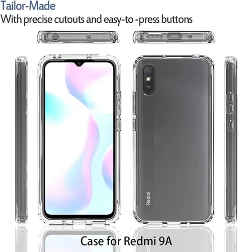 Vista 5 de Funda compatible con Redmi 9A M2006C3LG/Redmi 9i M2006C3LII con protector de pantalla de vidrio templado, cuerpo completo, a prueba de golpes, Claro
