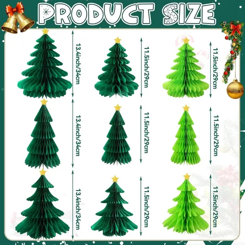 Vista 4 de 6 piezas de árbol de Navidad de panal, tres tamaños de papel 3D de Navidad colgantes para decoración de árbol de Navidad, suministros de fiesta