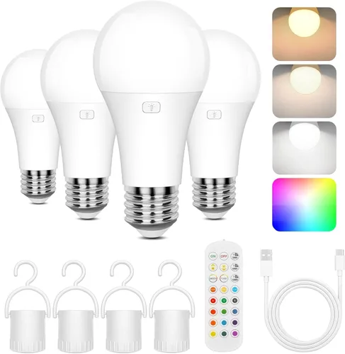 Vista 12 de Yochoice Bombilla de luz recargable con batería operada con control remoto E12, bombilla LED regulable con 15 colores seleccionables y 3