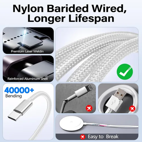 Vista 4 de Esenciales de viaje para cargador de Apple Watch, cargador de iPhone, cable de carga múltiple 3 en 1 tipo C/Lightning/magnético con bloque
